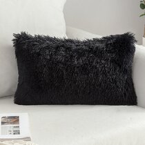 Black fur throw store pillows